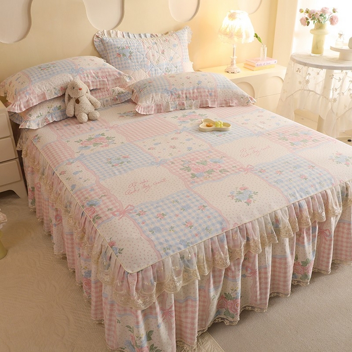 91家纺网 家纺一手货源 找家纺 美达家纺 2025新款全棉印花单床裙 悦动心妍