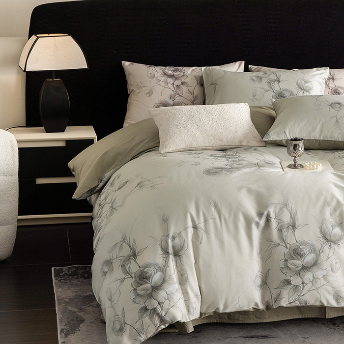 91家纺网 家纺一手货源 找家纺 立奥被业 2025新款60S数码印花四件套四件套 玫瑰绿