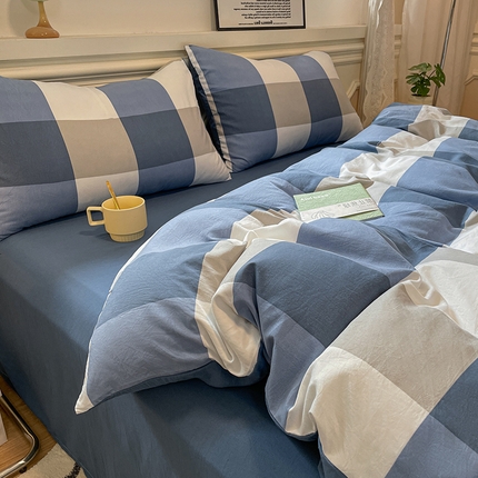 91家纺网 家纺一手货源 找家纺 （总）盛秋家纺 2025新款水洗棉格子条纹系列四件套【易安阁】