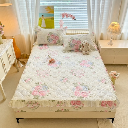 美达家纺 2025新款全棉印花夹棉床笠 法尔曼玫瑰