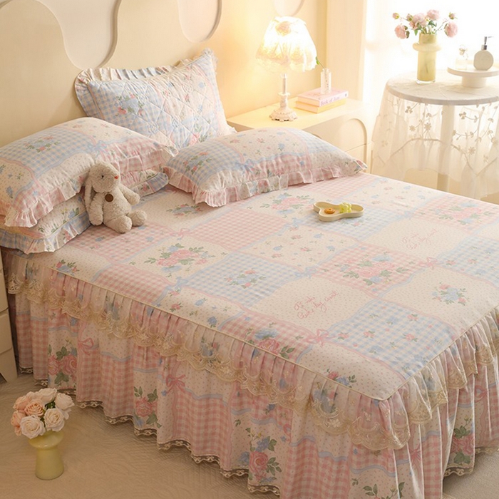 91家纺网 家纺一手货源 找家纺 美达家纺 2025新款全棉印花单床裙 悦动心妍