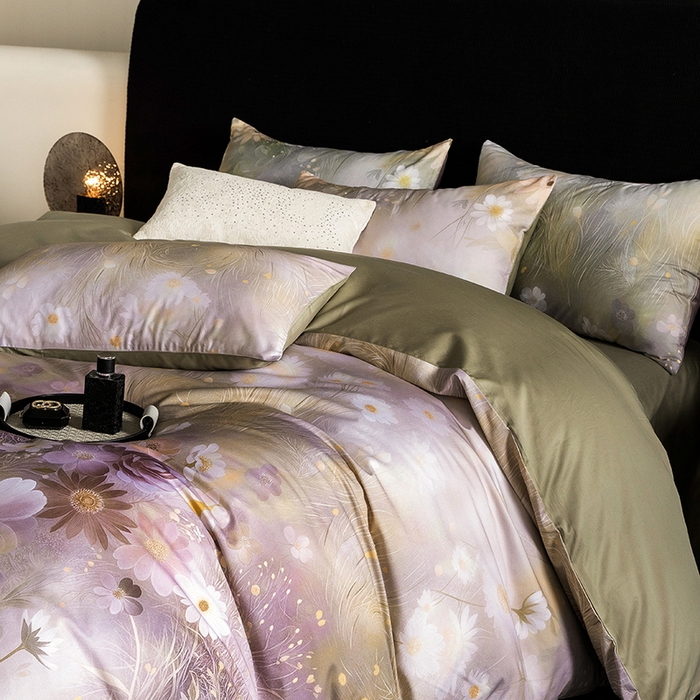 91家纺网 家纺一手货源 找家纺 立奥被业 2025新款60S数码印花四件套四件套 繁花绿