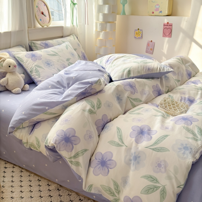 91家纺网 家纺一手货源 找家纺 清雅福 2025全棉13372小清新四件套和单被套早春系列第二批--四件套 玺园