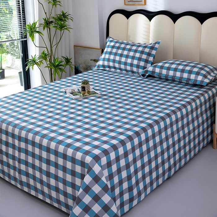 91家纺网 家纺一手货源 找家纺 帛洵2025新款原棉老粗布床单 灰蓝格子