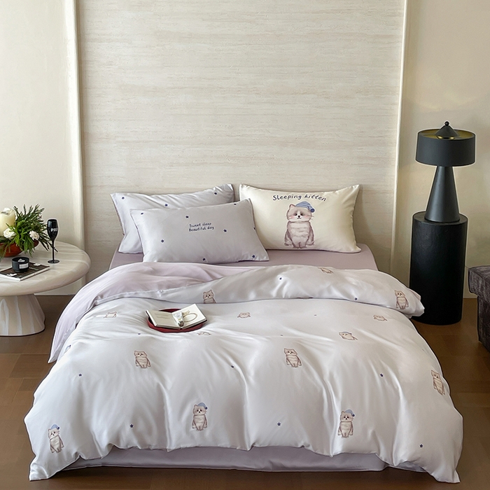 91家纺网 家纺一手货源 找家纺 （总）赫帛 2025新款60支天丝四件套-晚安小猫