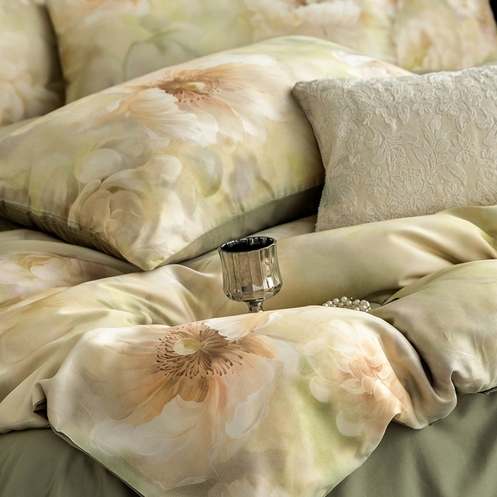 91家纺网 家纺一手货源 找家纺 立奥被业 2025新款60S数码印花四件套四件套 微澜-绿