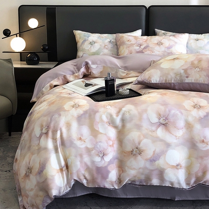 立奥被业 2025年新款100%兰精天丝四件套天丝数码印花四件套 棠梨紫