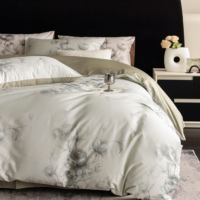 91家纺网 家纺一手货源 找家纺 立奥被业 2025新款60S数码印花四件套四件套 玫瑰绿