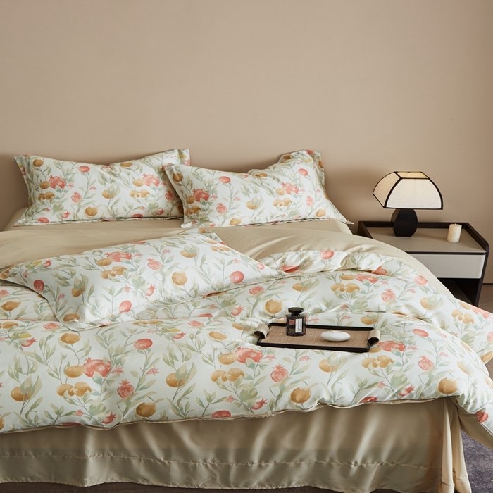 91家纺网 家纺一手货源 找家纺 顾家家居 2025新款莱塞尔数码印花四件套 丝丝花语