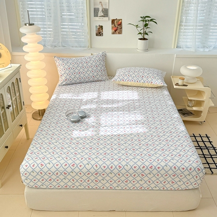 眠博士2025新款全棉老粗布床笠 老粗布床笠-红玫瑰