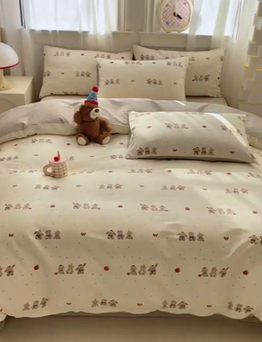 91家纺网 家纺一手货源 找家纺 清雅福 2025全棉13372小清新四件套和单被套早春系列第二批--四件套 小美满