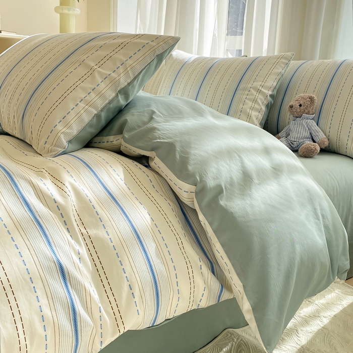 91家纺网 家纺一手货源 找家纺 帅露家纺 2025开春新品全棉喷气13070小清新印花纯棉全棉四件套 海盐柚子