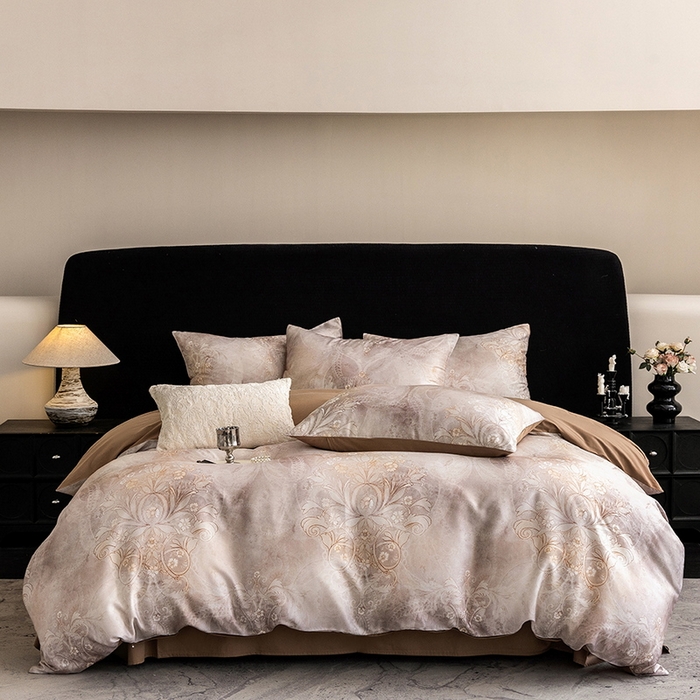 91家纺网 家纺一手货源 找家纺 立奥被业 2025新款60S数码印花四件套四件套 曼希-咖