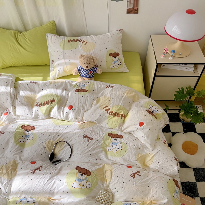 91家纺网 家纺一手货源 找家纺 仟人梦 2025新款水洗棉印花四件套 快乐狗狗