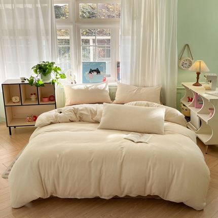 眠博士2025新款全棉双层纱 四件套 双层纱-浅咖条