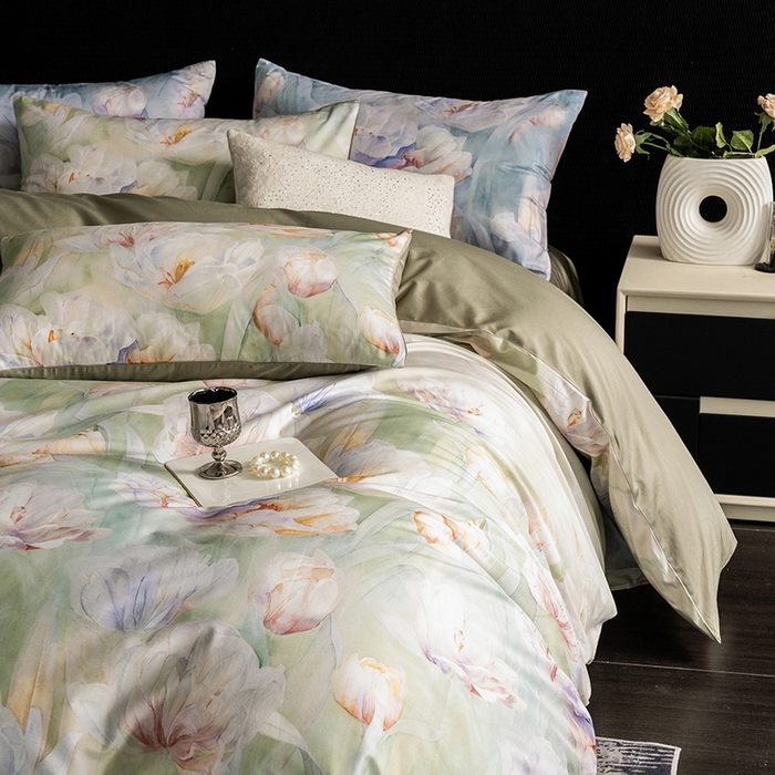 91家纺网 家纺一手货源 找家纺 立奥被业 2025新款60S数码印花四件套四件套 百合绿