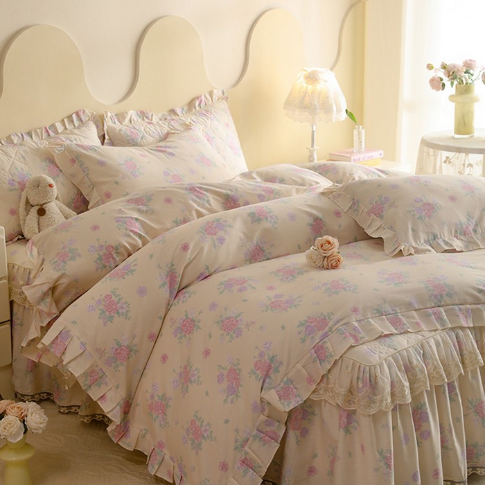 91家纺网 家纺一手货源 找家纺 美达家纺 2025新款全棉印花床裙四件套 幽香私语黄