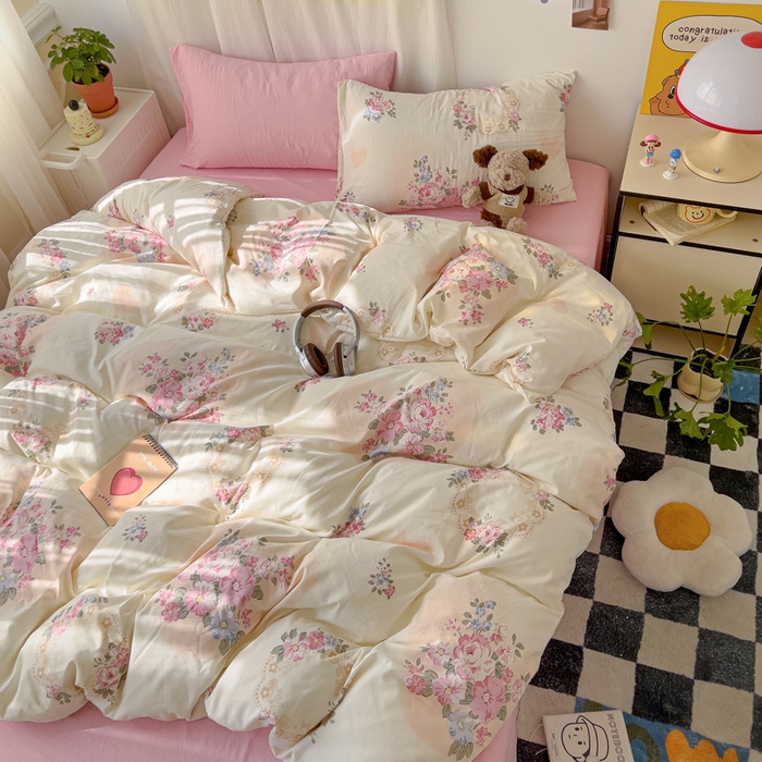 91家纺网 家纺一手货源 找家纺 仟人梦 2025新款水洗棉印花四件套 悦夏花季