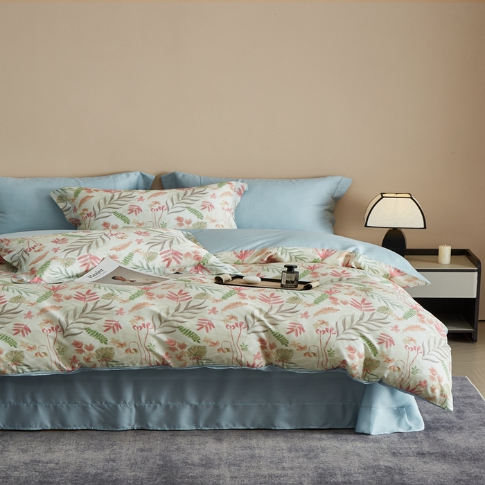 91家纺网 家纺一手货源 找家纺 顾家家居 2025新款莱塞尔数码印花四件套 素瑾