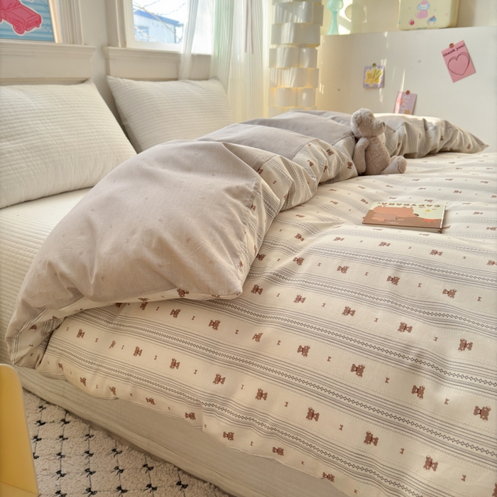 91家纺网 家纺一手货源 找家纺 清雅福 2025全棉13372小清新四件套和单被套早春系列第二批--单枕套 北欧熊