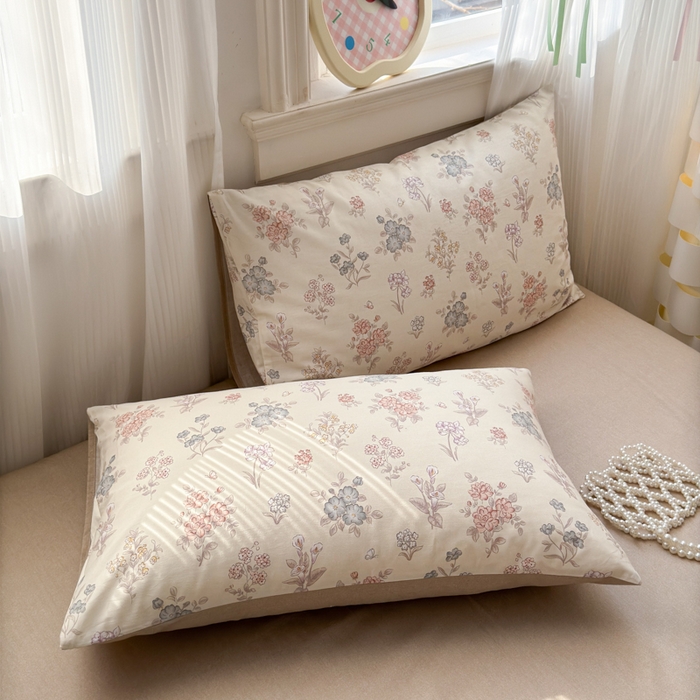 91家纺网 家纺一手货源 找家纺 清雅福 2025全棉13372小清新四件套和单被套早春系列第二批--单枕套 夜伴花香·米