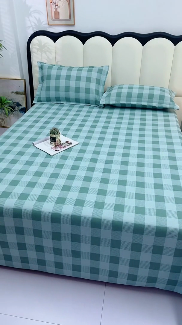 91家纺网 家纺一手货源 找家纺 帛洵2025新款原棉老粗布床单 蓝绿格