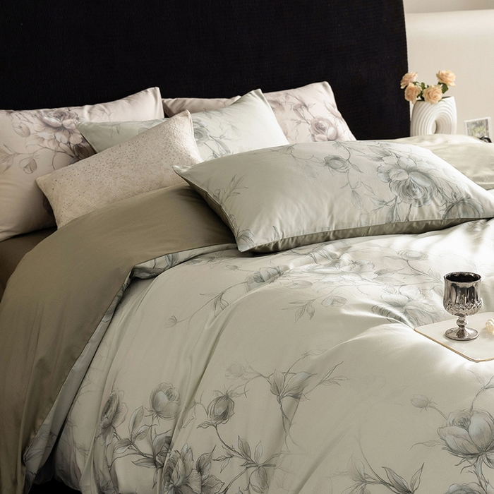 91家纺网 家纺一手货源 找家纺 立奥被业 2025新款60S数码印花四件套四件套 玫瑰绿