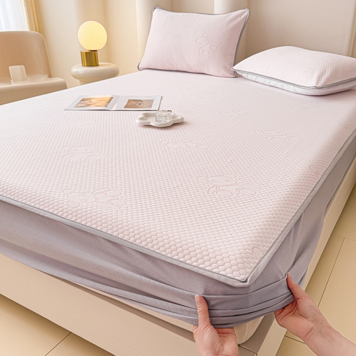 91家纺网 家纺一手货源 找家纺 小萌虎 2025新款冰豆豆凉席 床笠款 粉玉