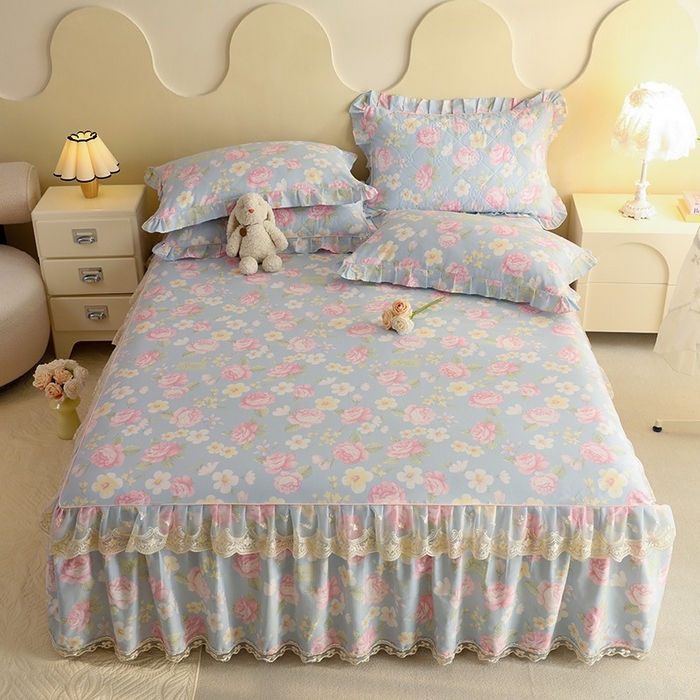 91家纺网 家纺一手货源 找家纺 美达家纺 2025新款全棉印花单床裙 纷然花朵