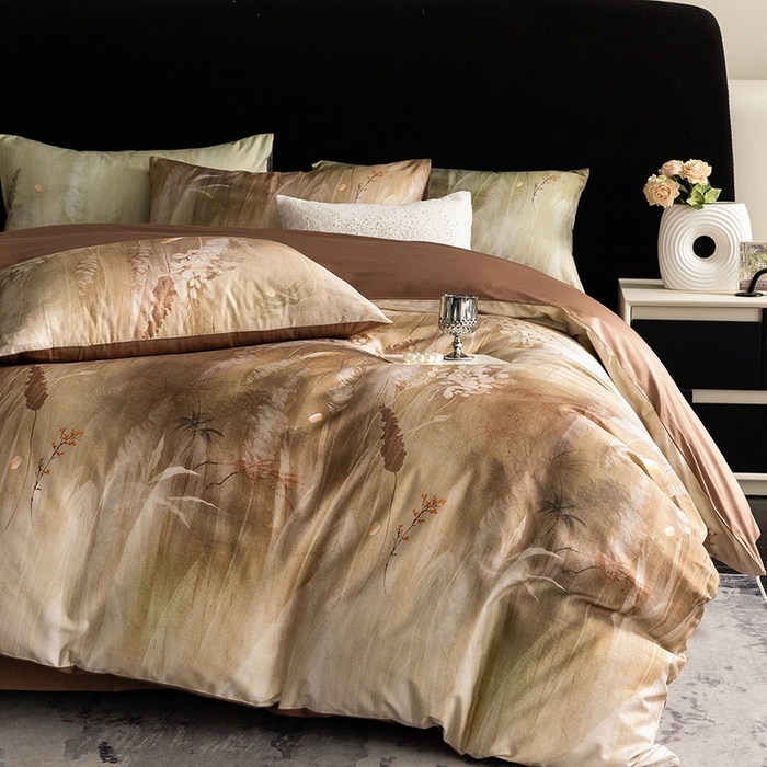 91家纺网 家纺一手货源 找家纺 立奥被业 2025新款60S数码印花四件套四件套 漠然咖