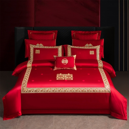 美娘阁 2025新款A版长绒棉提花B版长绒棉刺绣婚庆多件套 云喜东方