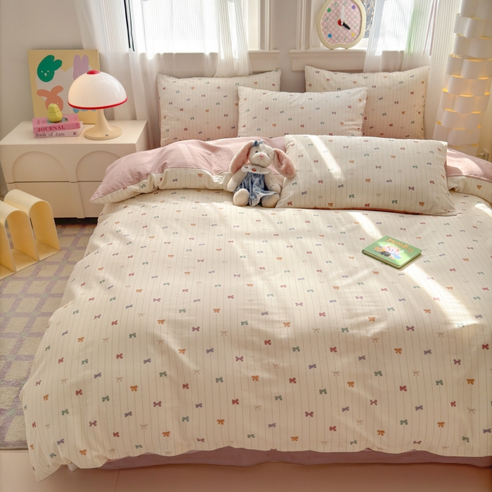 91家纺网 家纺一手货源 找家纺 清雅福 2025全棉13372小清新四件套和单被套早春系列第二批--单枕套 糖果蝴蝶结