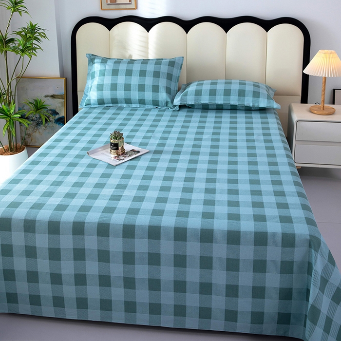 91家纺网 家纺一手货源 找家纺 帛洵2025新款原棉老粗布床单 蓝绿格