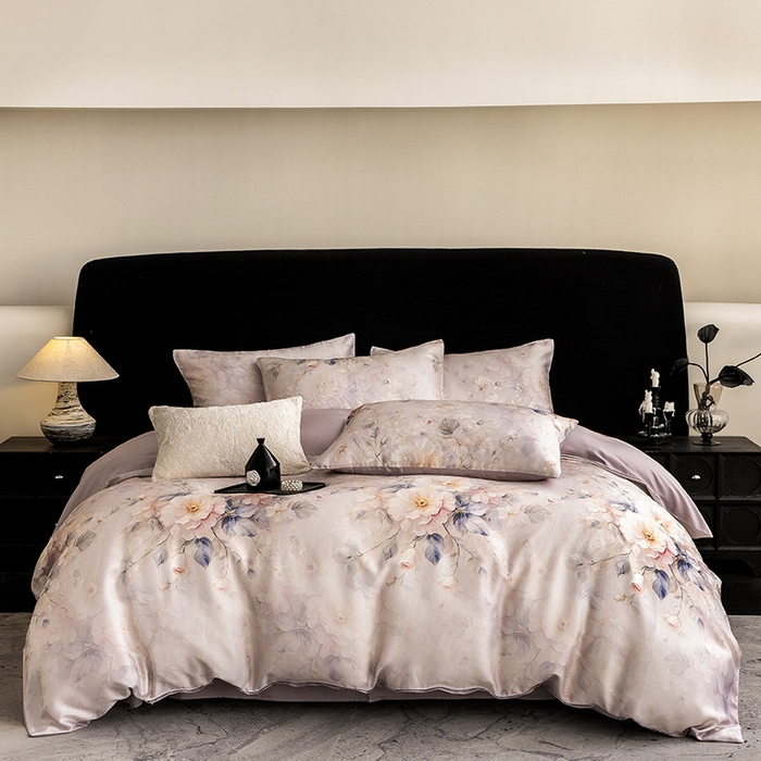 91家纺网 家纺一手货源 找家纺 立奥被业 2025年新款100%兰精天丝四件套天丝数码印花四件套 忆江南-紫