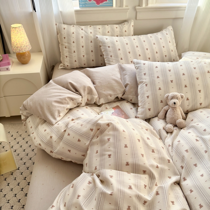 91家纺网 家纺一手货源 找家纺 清雅福 2025全棉13372小清新四件套和单被套早春系列第二批--单枕套 北欧熊