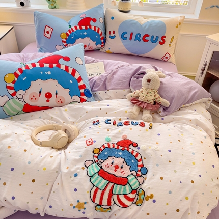 尤米【提供买家秀】2025新款水洗棉大版卡通毛巾绣四件套 马戏团-波点