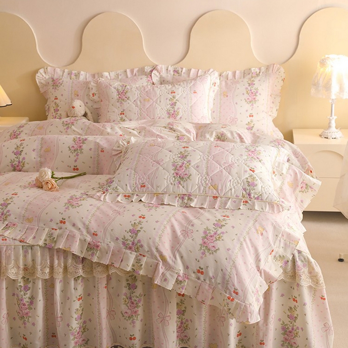 91家纺网 家纺一手货源 找家纺 美达家纺 2025新款全棉印花床裙四件套 少女心结