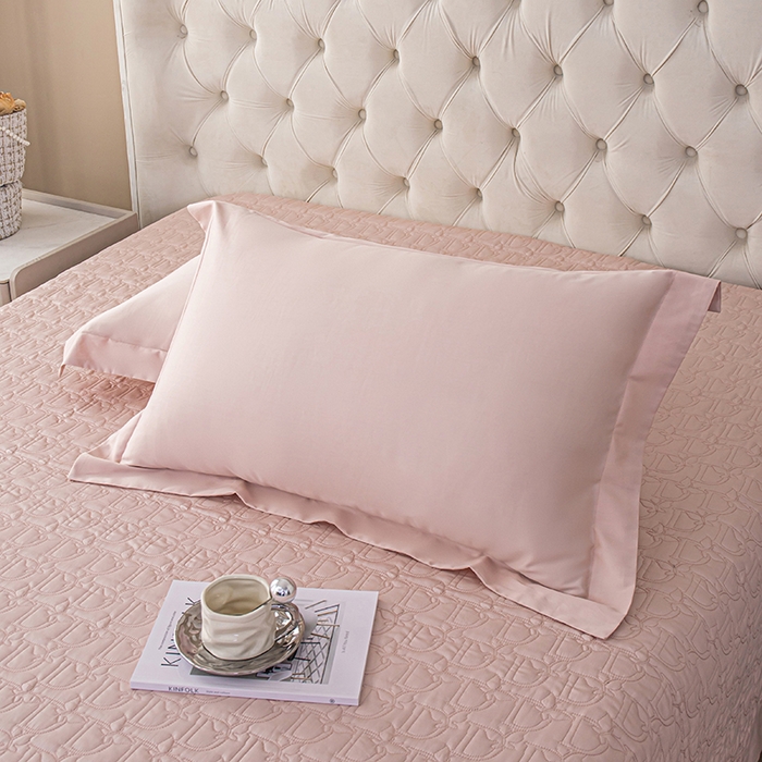 91家纺网 家纺一手货源 找家纺 金喜2025新款100支全棉枕套宽边工艺100S长绒棉枕头套-莫兰迪色系 白桃粉