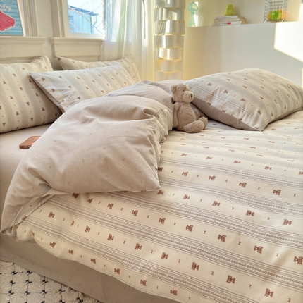 清雅福 2025全棉13372小清新四件套和单被套早春系列第二批--四件套 北欧熊