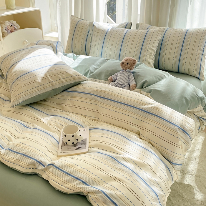 91家纺网 家纺一手货源 找家纺 帅露家纺 2025开春新品全棉喷气13070小清新印花纯棉全棉四件套 海盐柚子