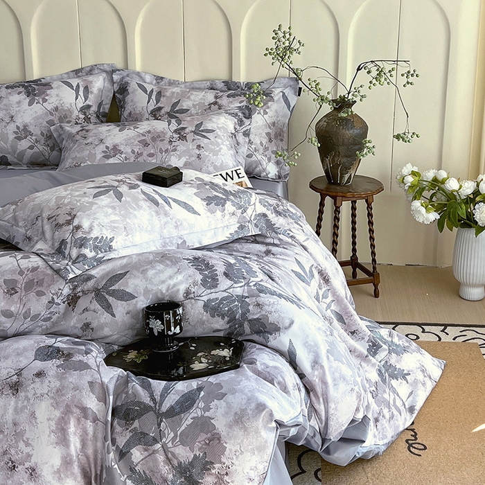 91家纺网 家纺一手货源 找家纺 梧桐树 2025新款100%全棉60S长绒棉套件 S25小雾山雨蓝