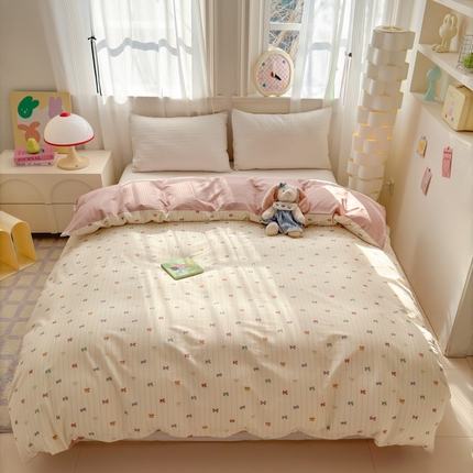 清雅福 2025全棉13372小清新四件套和单被套早春系列第二批--单被套 糖果蝴蝶结