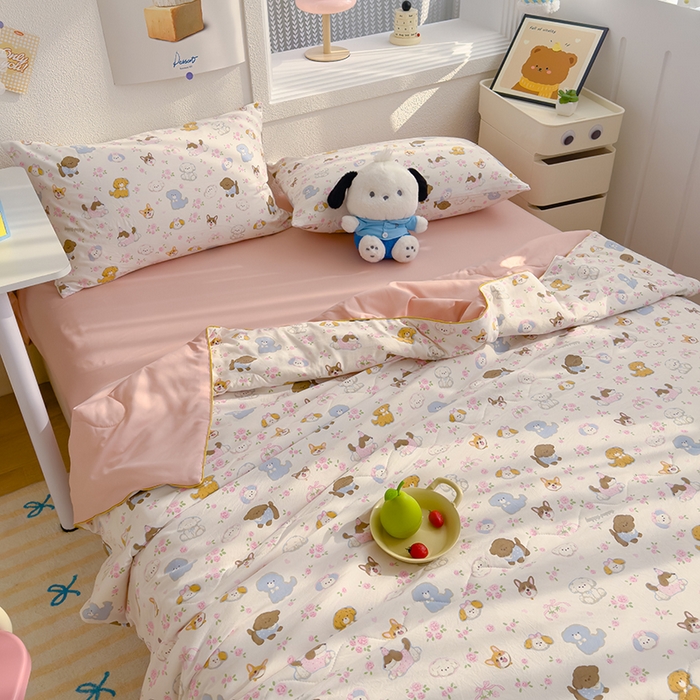 91家纺网 家纺一手货源 找家纺 老帅2025A类水洗双层纱夏被夏凉被空调被被芯直播爆款（有买家秀）奶芙汪汪