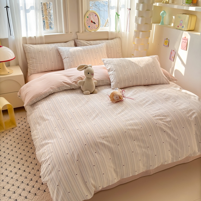 91家纺网 家纺一手货源 找家纺 清雅福 2025全棉13372小清新四件套和单被套早春系列第二批--四件套 渡心