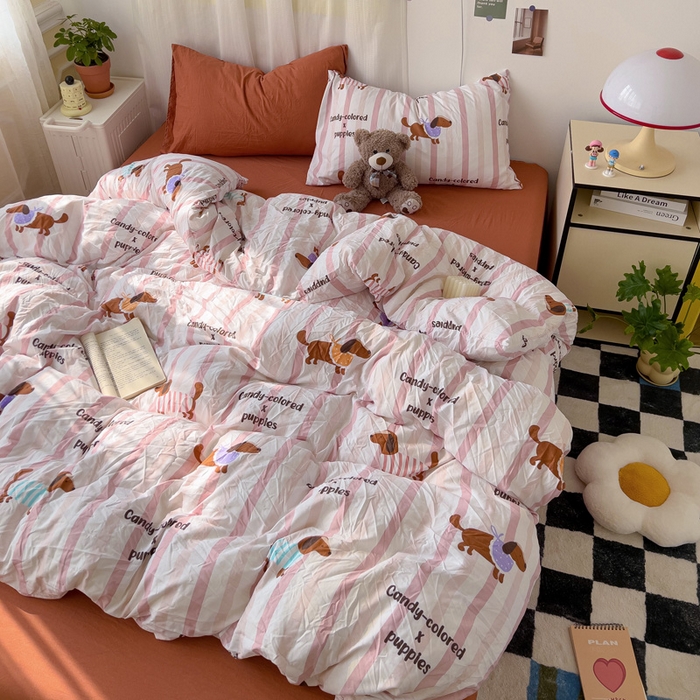 91家纺网 家纺一手货源 找家纺 仟人梦 2025新款水洗棉印花四件套 卡其诺