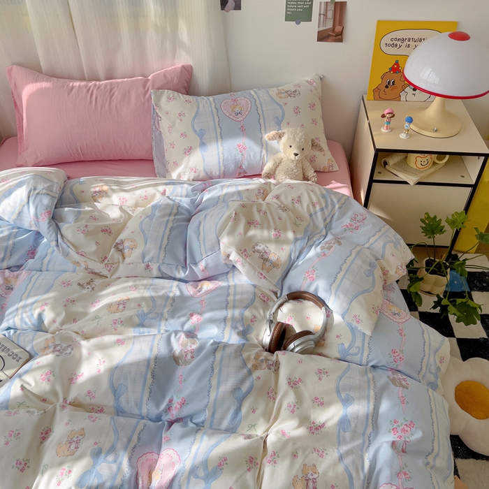 91家纺网 家纺一手货源 找家纺 仟人梦 2025新款水洗棉印花四件套 田园猫