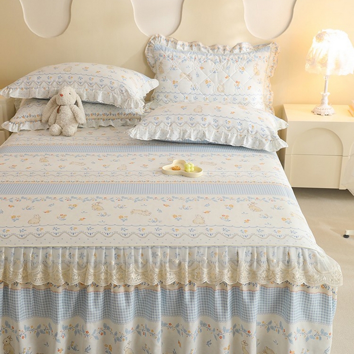 91家纺网 家纺一手货源 找家纺 美达家纺 2025新款全棉印花单床裙 花宠乐章-蓝