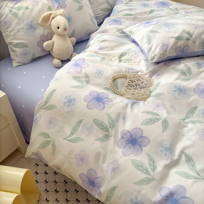 91家纺网 家纺一手货源 找家纺 清雅福 2025全棉13372小清新四件套和单被套早春系列第二批--四件套 玺园