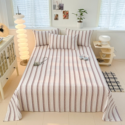 眠博士2025新款全棉老粗布床单 老粗布床单-条纹咖