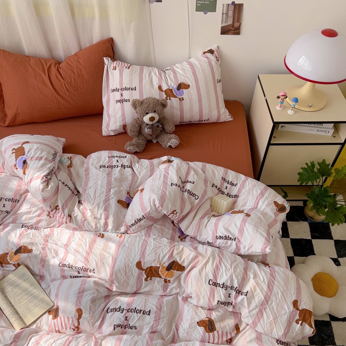 91家纺网 家纺一手货源 找家纺 仟人梦 2025新款水洗棉印花四件套 卡其诺